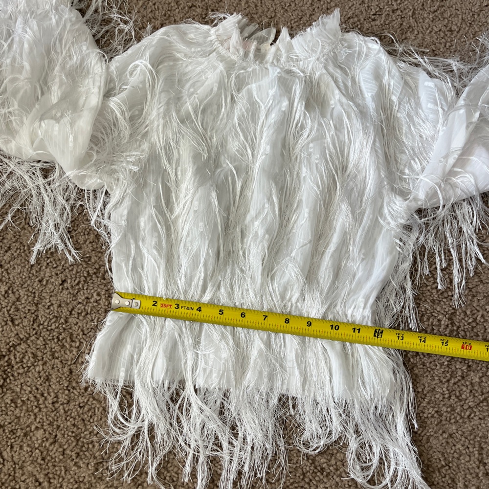 YILIBASHA White Fringe Sheer Blouse XS Fringe Textured Avant Garde Long Sleeve - Picture 11 of 11